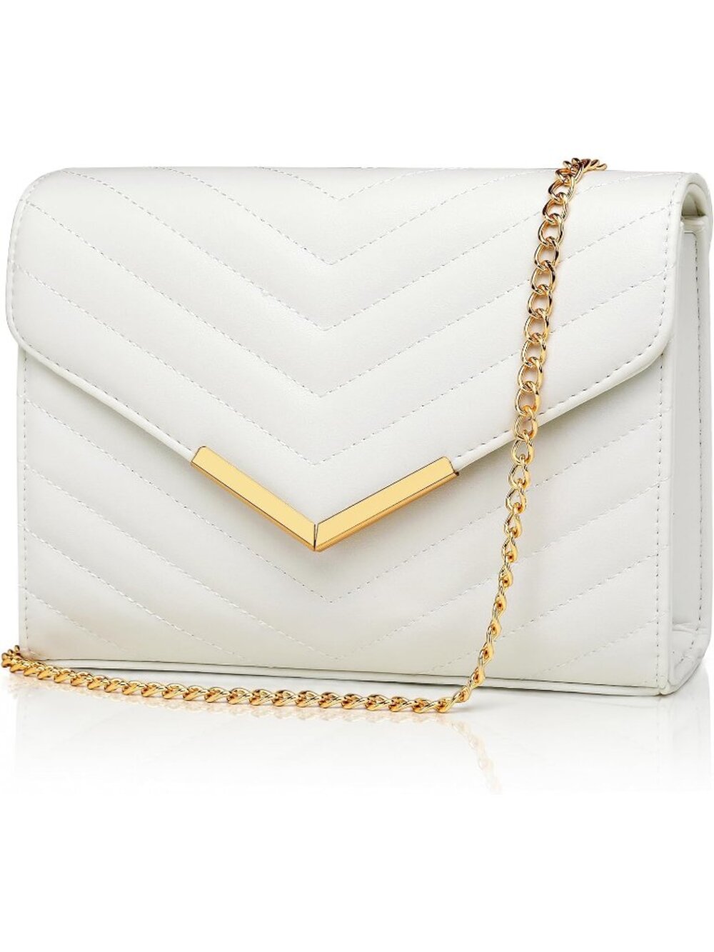 Women's White Clutch Purses Envelope Chain Wedding Evening Crossbody Bag
